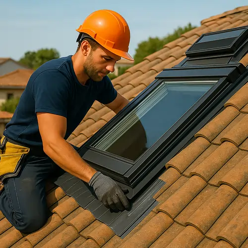Pose d'un Velux neuf avec raccord zinc sur toiture