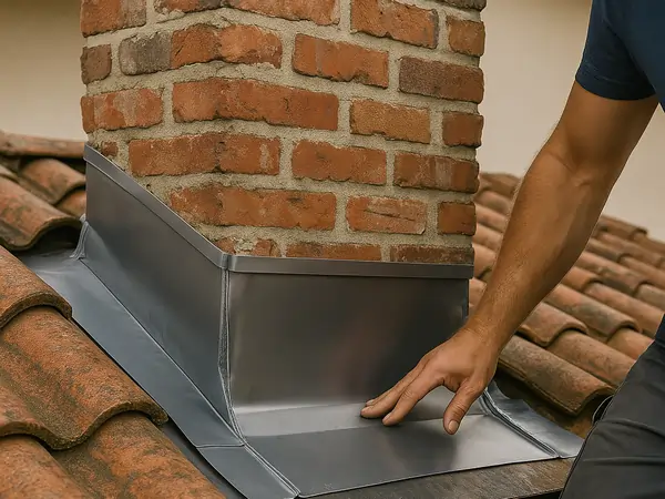 Étanchéité zinc autour d'une souche de cheminée