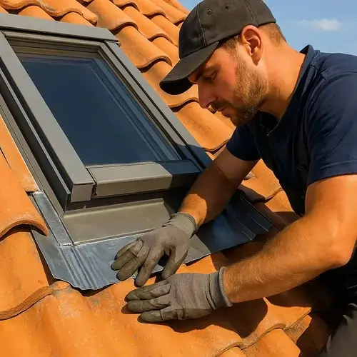 Pose de solins métalliques autour d'une fenêtre de toit Velux